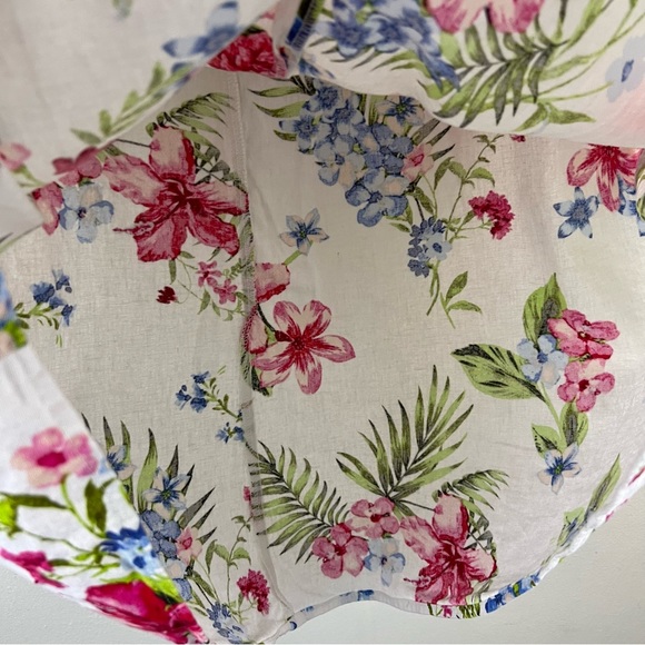 Linen Blend NYCC Tropical Floral Print Button Down A-Line Tie Waist Midi Skirt - Picture 6 of 12